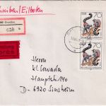 DDR - 2x70 Pfg. Zoo Dresden Eil-Einschreibebrief Dresden - Sinsheim 13.6.89