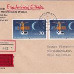 DDR - 2x70 Pfg. Weltraumflug Eil-Einschreibebrief Dresden - Weinböhla 13.6.89