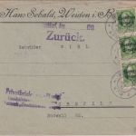 Bayern - Rheinlandbesetzung Zensurbrief Weiden - Crefeld 1919 "Zurück" !