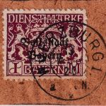 Bayern - 1 M. Dienst Staatswappen/Volksstaat weißes Papier Briefstück 1920 gepr.