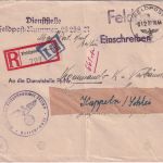 DR - Fp.Nr. 23238 (Norwegen) 7.10.44 Feldpost-Einschreibebrief n. Kappeln