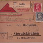 Bayern - 10+25 Pfg. Ludwig Perfin "VDP" Nachnahme-Paketkarte Schalding 1916
