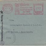 DR - Schwenningen 22.3.45 12 Pfg. AFS "Bürk Uhren" Brief Überroller US-Zensur