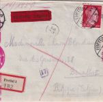 DR - 2x40+12 Pfg. AH Eil-Einschreibebrief/Fremdarbeiter n. BELGIEN Freital 1943