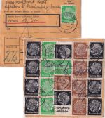DR - Hindenburg 4x Einheitgeberstreifen u.a. Wertpaketkarte Schkölen 1943