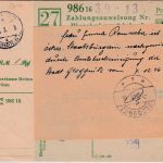 B&M - Prag Postsparkasse Zahlungsanweisung n. Gloggnitz 28.3.45 Überroller