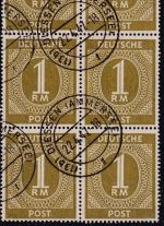 All.Bes. - 1 M. Ziffer 6er-Block gestempelt (13b) Diessen (am Ammersee) 22.4.47
