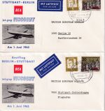 BRD - BEA Viscount Erstflug Stuttgart Berlin/Berlin Stuttgart 1.6.65 2 Belege
