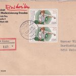 DDR - 2x35 Pfg. Tischtennis Einschreibebrief Dresden - Weinböhla 13.6.89