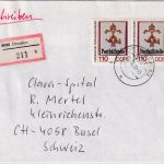 DDR - 2x110 Pfg. Posthausschilder Einschreibebrief i.d. SCHWEIZ Dresden 2.10.90