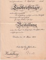 DR - Dresden 1905 Bestallungsurkunde f. Landbriefträger der OPD Dresden