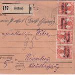 Bayern - 10x7 1/2 Pfg. Germania/Freistaat Paketkarte Sindlbach Nürnberg 27.1.20