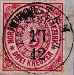NDP - Postablage Kelsterbach Höchst a/M. 17/12 (1868) K1 3 Kr. dst. Briefstück