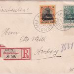 Bayern - 25+5 Pfg Germania/Freistaat Ortseinschreibebrief Amberg 1919