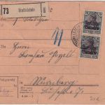 Bayern - 2x75 Pfg Germania/Freistaat Paketkarte Staffelstein - Nürnberg 1920