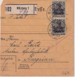 Bayern - 2x75 Pfg Germania/Freistaat Paketkarte Würzburg - Burgsinn 1920
