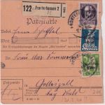 Bayern/DR - 80 Pfg. Ludwig/Volksstaat u.a. Paketkarte Frontenhausen 31.3.20