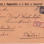 Bayern - 2x20 Pfg Wappen Einschreibebrief (2.Gew.st.) Immenstadt - Weiler 1897