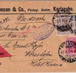 DR - 2x3+10 Pfg. Germania Nachnahme-Drucksachenbrief Karlsruhe - Kitzingen 1910