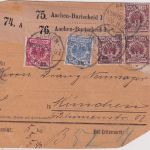 DR - 3x50+20+10 Pfg. K/A Paketkarte (3 Pkte.) KOS Aachen-Burtscheid München 1897
