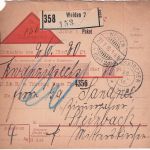 Bayern - Weiden 1917 unfrank. Nachnhame-Paketkarte n. Steinbach/Mitterskirchen