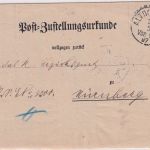 Bayern - Altdorf 1897 Post-Zustellurkunde n. Nürnberg - innen 20 Pfg. Wappen