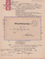 Bayern - Windsheim 1899 Post-Zustellurkunde n. Uffenheim - innen 3x10 Pfg Wappen