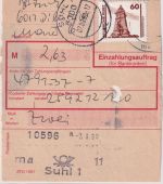 DDR/VGO - 60 Pfg. Bauwerke Einzahlungsauftrag Suhl 7.9.90