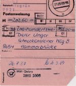 DDR - 2x30 Pfg. Aufbau/klein Postanweisung Oelsnitz - Hammerbücke 21.9.89