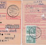 DDR - 2x25 Pfg. Aufbau/klein Einzahlungsauftrag Eschenbach/Klingenthal 11.8.89