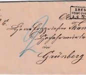 DR - Breslau Stadt-Post-Exp. 2 3/6 72 Ra3 portopfl. Dienstbrief n. Grünberg