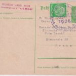 DR - 5 Pfg. Hindenburg Ganzsache+Zusatz n. TSCHECHIEN SST Wien - Prag 1938