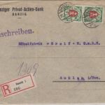 Danzig - 2x30 Pfg. Wappen Einschreibebrief n. Anklam 22.3.24