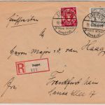 Danzig - 15+20 Pfg. Wappen Einschreibebrief Zoppot - Frankfurt a/M. 18.4.25