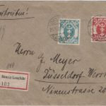 Danzig - 80 M. Wappen u.a. Einschreibebrief Langfuhr - Düsseldorf 25.5.23