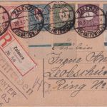 Oberschlesien - 15 Pfg. Ziffer ua. Einschreibekarte Zalenze - Leobschütz 20.3.20