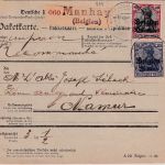 LP Belgien - 50+25 C. Germania Einschreibe-Paketkarte Manhay - Namur 1918