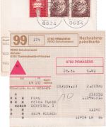 BRD - Pirmasens 1986 5,40 DM Nachnahme-Paketkarte (Selbstbucher) n. Rodach