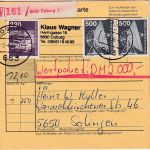 Berlin - 2x500+230 I&T Wertpaketkarte Coburg - Solingen 1986