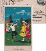 Kiautschou - 2 C. Schiffszeichnung Osterprägekarte Tsingtau - Bacherach 1913