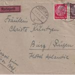 DR - 10+12 Pfg. Hindenburg Rohrpostbrief Berlin-Halensee - Binz 1.8.41