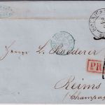 Preussen/Frankreich - Königsberg 3/3 K2 Portobrief n. Reims 1854 roter Ra1 PR3R