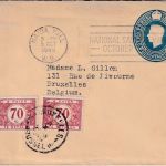England - 2 P. George VI. Ganzsache/Brief n. BELGIEN Maida Hill 1949 Nachporto