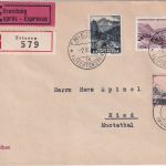 Liechtenstein - 25 Rp. Landschaft u.a. Eil-R-Brief Triesen 1944 - Besonderheit !