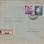 Liechtenstein - 50 Rp. Rheinberger u.a. Einschreibebrief/FDC n. FRANKREICH 1939