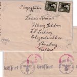 Norwegen - 2x15 Ö. Löwe/V-Aufdruck Zensurbrief Halden - Flensburg 1941