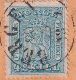 Norwegen - 4 Sk. Wappen Brief K1 Bergen - Lillehammer 1869