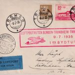 Norwegen - Erstflug Bergen Trondheim Tromsö Luftpostbrief n. Kopenhagen 1935
