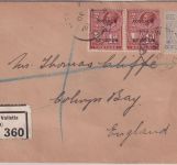 Malta - 2x1+2 1/2 P. George V. Einschreibebrief n. ENGLAND Valetta 1930
