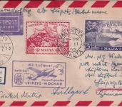 Malta Messe-Sonderflug Leipziger Messe Kopenhagen Stuttgart Zuleitungspost 1955